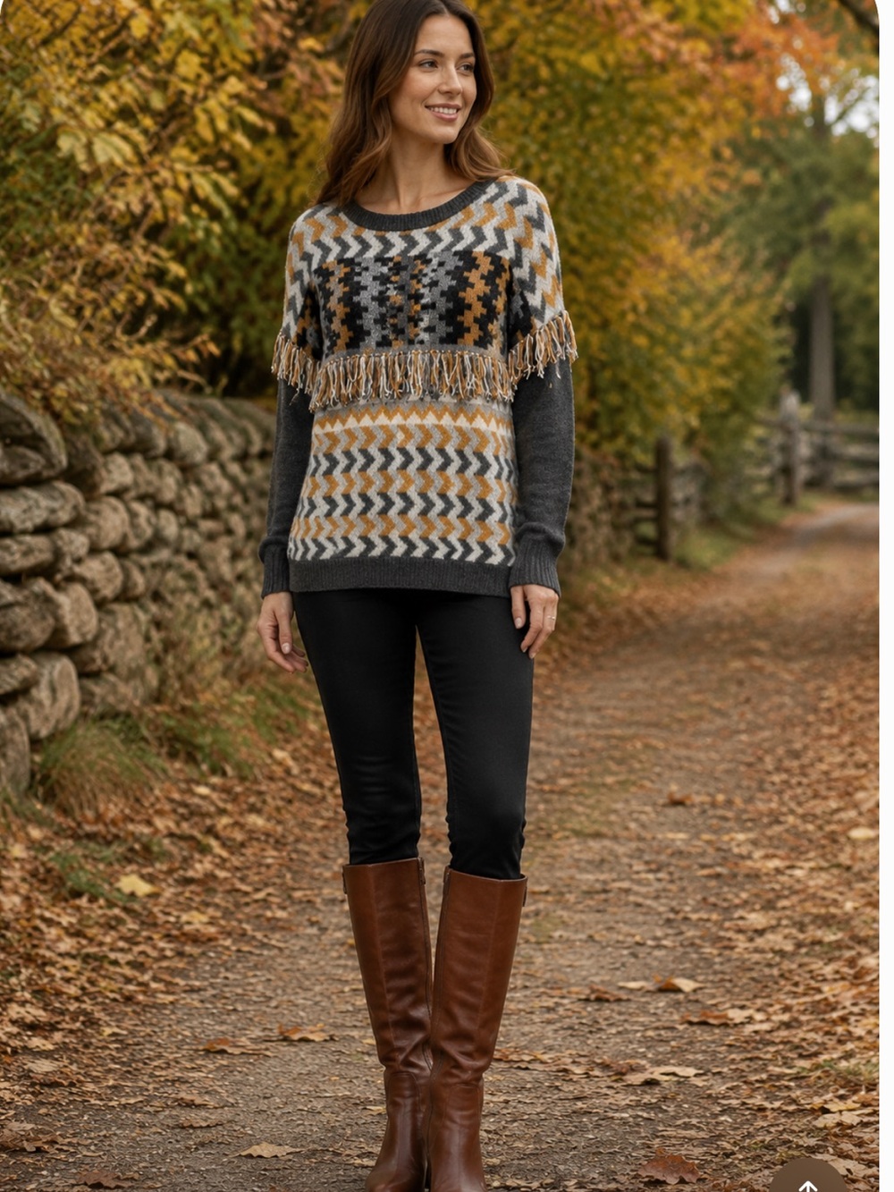 BANJO x MATILDA Chevron Fringe Wool boho  Blend Sweater